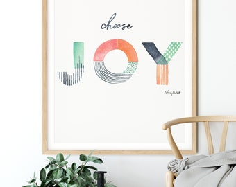 Choose Joy, Watercolor Painting Print, Home Decor, Inspirational Quote art, Motivation quote, joy wall art, encouragement gift, joy decor