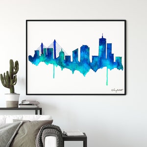 Boston Skyline Print, Boston Massachusetts Cityscape, Boston Watercolor, Boston Poster, Modern Wall Art, Home Decor, Watercolor Painting