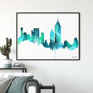New York City Skyline Print, Cityscape Wall Art, Abstract Painting, Travel Gift NYC, New York Poster, NYC skyline, City Watercolor Painting