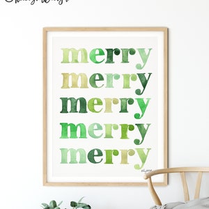 Frohe frohe Feiertage Art Print, Aquarell Malerei, grüne Weihnachten Art Print, Urlaub Dekor, Weihnachten Wandkunst, bunte Weihnachtskunst