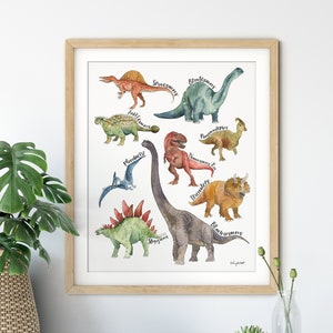 Dinosaur Chart Wall Art, Dinosaur Watercolor Painting, Dinosaur Nursery Art, Kids Room Dinosaur Decor, Boys Room Wall Decor, Dino Art Print