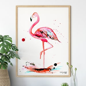 Flamingo Print, Flamingo Wall Art, Watercolor Painting, Beach Decor, Pink Flamingo, Bird Print, Coastal Wall Art, Tropical Wall Art Flamingo