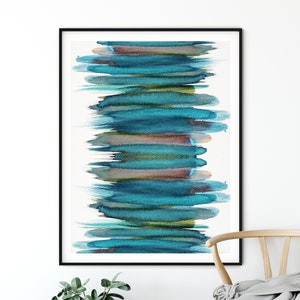 Abstract Brush Strokes Watercolor Painting, Abstract Print, Blue Watercolor, Modern Farmhouse, Navy Blue Poster, Modern Art Print, Wall Art