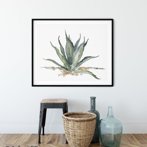 Aloe Succulent Green Botanical Print, Abstract Watercolor Painting, Aloe Vera Medicinal Cactus, Living Room Decoration, Aloes Plant Art