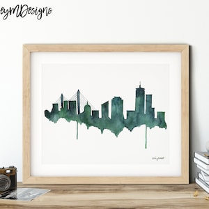 Boston Skyline Print, Boston Massachusetts Cityscape, Boston Watercolor, Boston Poster, Modern Wall Art, Home Decor, Watercolor Painting