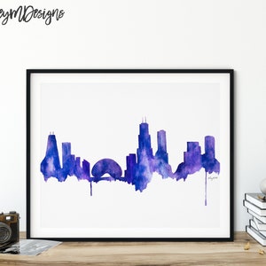 Chicago Skyline, Chicago cityscape, Illinois Art Print, Chicago City Map Posters, Travel Gift, Watercolor Painting, Travel City Art Print