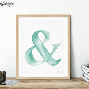 Typographic Ampersand Watercolor Painting, Ampersand Print, Typography Print, Type Art Print Ampersand Watercolor Print, Ampersand Sign Mint
