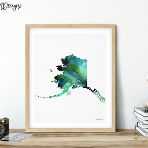 Alaska State Map Watercolor Print, Alaska Wall art, Alaska Map Poster, Alaska State, Map Art Watercolor Painting, Travel Print, Géographie