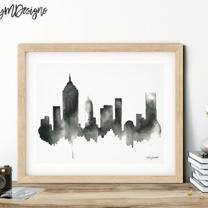 New York City Skyline Print, Black NYC Cityscape, NYC Skyline Painting, Watercolor Painting, New York City Travel Poster, NYC Travel Gift