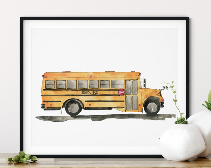 School Bus Wall Art, Construction Nursery Art, Transportation Vehicle, School Bus Print Kids Playroom Art, Nursery Print, Construction Print