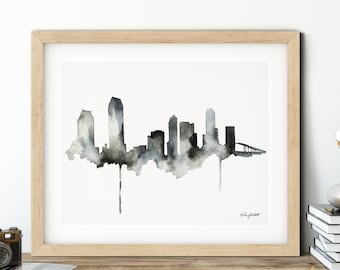 San Diego Skyline, San Diego cityscape, California art print, Bedroom Decor, California City Map Posters, Travel Gift, Watercolor Painting