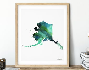 Alaska State Map Watercolor Print, Alaska Wall art, Alaska Map Poster, Alaska State, Map Art Watercolor Painting, Travel Print, Geography