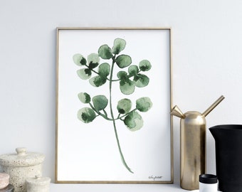 Eucalyptus Leaves Wall Decor Green Leaf Botanical Watercolour Print, Minimalist Home Garden Art, Birthday Gifts Painting Rustic Illustration
