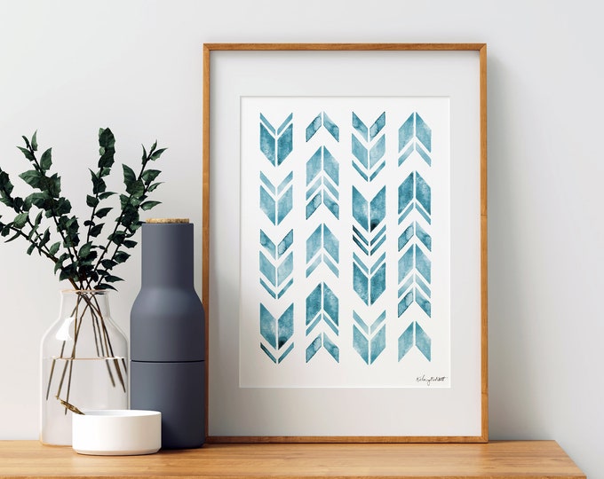 Chevron Arrows Wall Art, Geometric Art, Blue Nursery Art, Arrow Decor, Nursery Wall Decor, Boho wall art, Watercolor Painting, Kids Room Art