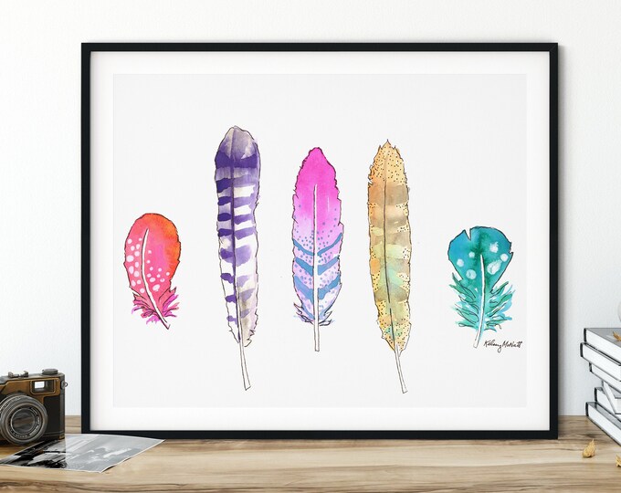 Feather Watercolor Painting, Feathers Wall Art, Farmhouse Decor, Boho Chic, Nursery Home Decor, Boho Decor Watercolor Feather, Feather Print