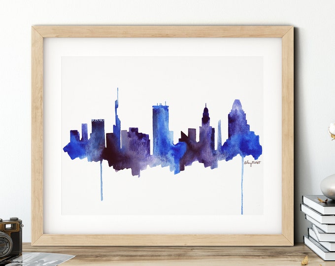 Baltimore Maryland Skyline Print, Baltimore Cityscape, Watercolor Painting, Baltimore Travel Poster, Travel Gift, Abstract Skyline Art