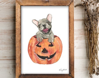 Halloween Pumpkin Dog Wall Art, Pumpkin Art Print, Fall Home Decor, Fall Wall Art, Halloween Art Print, Halloween Home Decor, Carved Pumpkin