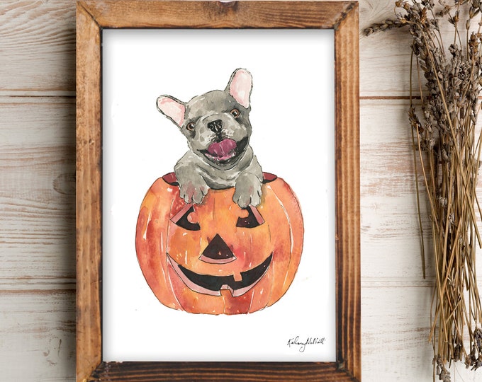 Halloween Pumpkin Dog Wall Art, Pumpkin Art Print, Fall Home Decor, Fall Wall Art, Halloween Art Print, Halloween Home Decor, Carved Pumpkin