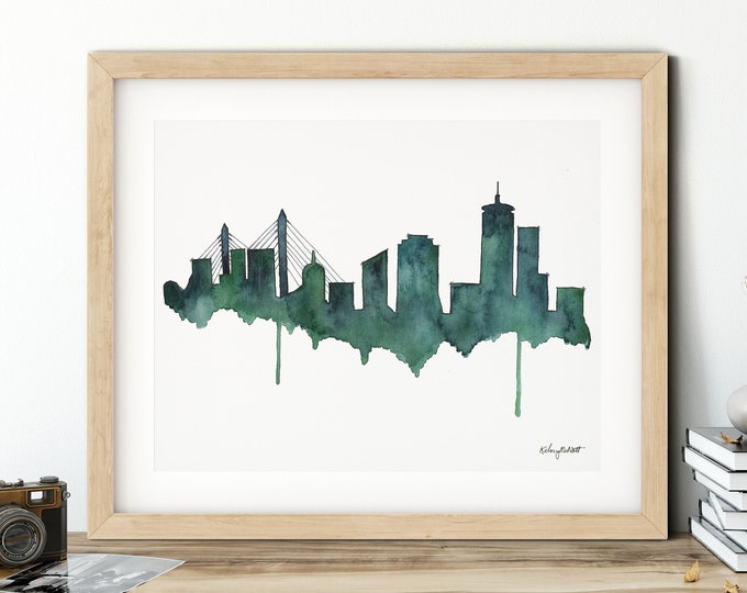 Boston Skyline Print, Boston Massachusetts Cityscape, Boston Watercolor, Boston Poster, Modern Wall Art, Home Decor, Watercolor Painting