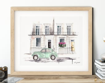 Notting Hill London Painting, London Print, Travel Art, Watercolor Painting, London UK, Neighborhood Pastel Buildings, London Skyline Print