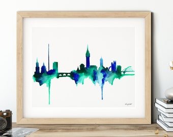 Dublin Ireland Skyline Print, Dublin Cityscape, Travel Poster, Watercolor Painting, Abstract Skyline Art, Dublin Travel Gift, City Map Print