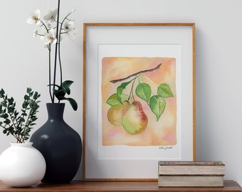 Pears Wall Art, Fruit Wall Decor, Watercolor Painting, Kitchen Wall art, Pear Illustration, Kitchen Decor, Watercolor Fruit Print, Pear Art