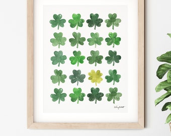 Green Shamrock Print, St. Patrick's Day Sign Farmhouse, Shamrock Decor, St Paddys Decor, Watercolor Shamrocks Art, Irish Print, Clover Print