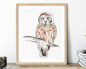 Barn Owl Print, Watercolor Painting, Snowy Owl Wall Art, Owl Watercolor, Owl Painting, Barn Owl Illustrations, Bird Print, Owl Feather