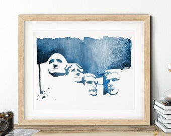 Mount Rushmore Art Print, USA Painting, Fourth of July Decor, National Memorial Travel Poster, Watercolor Art, Presidents, National Parks