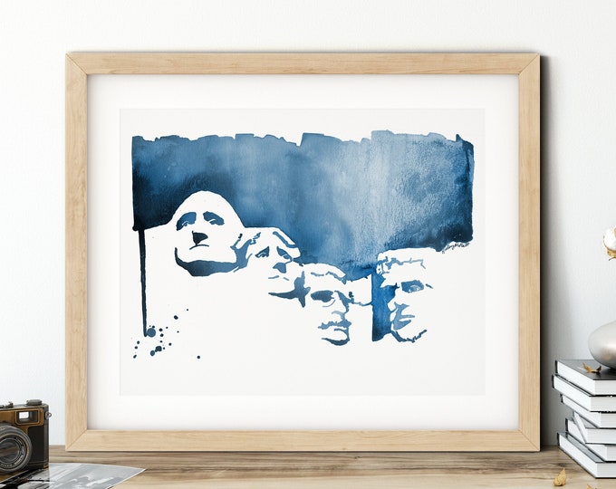 Mount Rushmore Art Print, USA Painting, Fourth of July Decor, National Memorial Travel Poster, Watercolor Art, Presidents, National Parks
