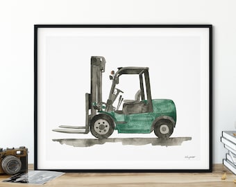 Forklift Wall Art, Transportation Wall Decor, Construction Vehicle Art Print, Truck Nursery Decor, Toddler Boy Room Decor