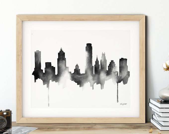 Austin Texas Skyline Print, Austin Cityscape, Texas Skyline Painting, Watercolor Painting Austin, Austin Poster, Travel Gift, Travel Poster