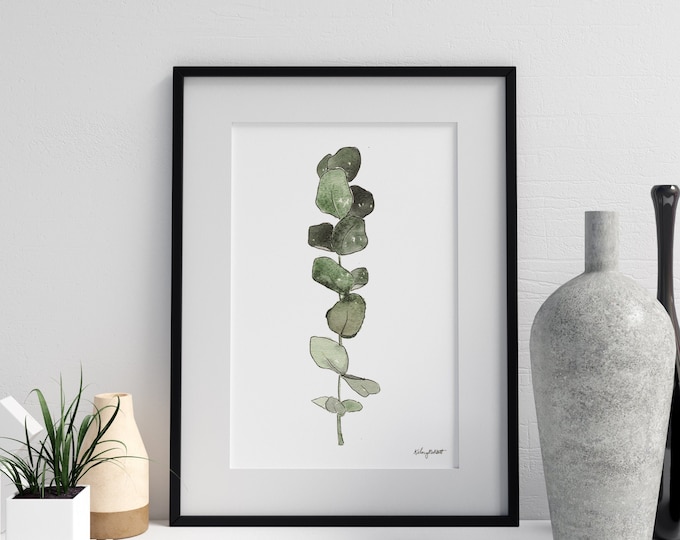 Eucalyptus Leaves Wall Decor, Rustic Illustration, Garden Art, Botanical Kitchen Illustration Wall Poster Living Room Plant Decoration