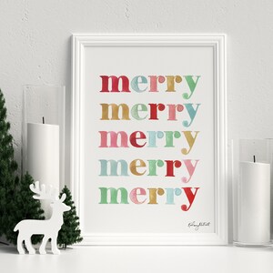 Merry Merry Holiday Print, Watercolor Painting, Pastel Christmas Print, Holiday Decor, Christmas Print Colorful Christmas Art, Holiday Quote