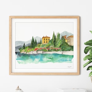 Lake Como Art, Italy Wall Art, Villa Monastero, Varenna Art Print, Watercolor Painting, Italy Painting, Watercolor Italy, Travel Poster