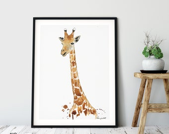 Giraffe Print, Safari Nursery Animal, Watercolor Painting Wall Art, Nursery Decor, Baby Animal Poster, Zoo Animals Print, Giraffe Art Prints