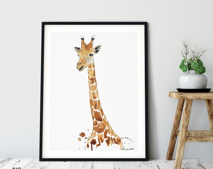 Giraffe Print, Safari Nursery Animal, Watercolor Painting Wall Art, Nursery Decor, Baby Animal Poster, Zoo Animals Print, Giraffe Art Prints