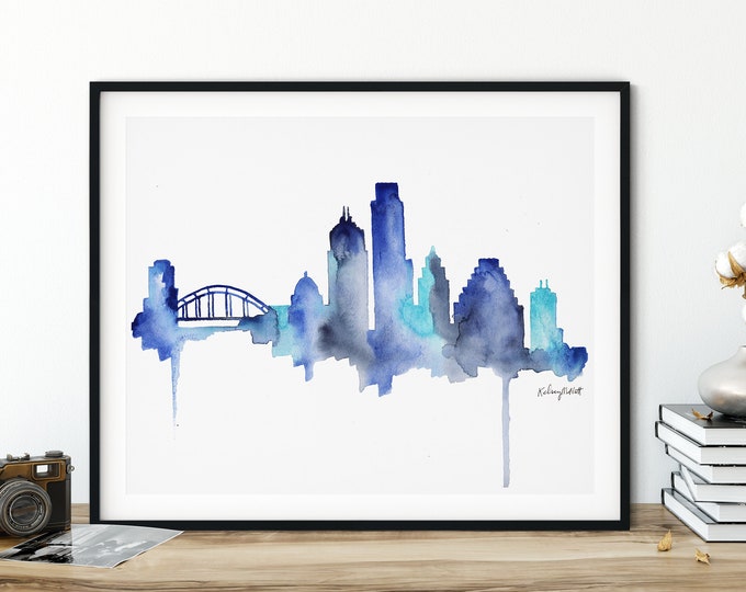 Austin Texas Skyline Print, Austin Cityscape, Texas Skyline Painting, Watercolor Painting Austin, Austin Poster, Travel Gift, Travel Poster