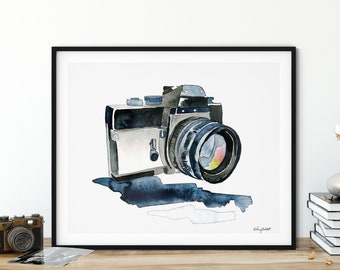 Vintage Camera Print, Camera Watercolor Painting, Vintage Camera, Photographer Art, Photographer gift, Watercolor Camera, Camera Decor