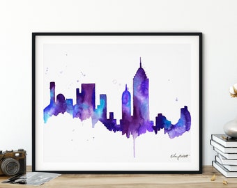 Impresión del horizonte de la ciudad de Nueva York, NYC Cityscape, PINTURA del horizonte de la ciudad de Nueva York, pintura de acuarela de Nueva York, cartel de viaje de la ciudad de Nueva York, regalo de viaje
