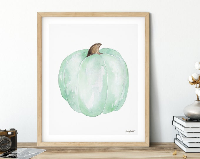 Mint Pumpkin Art Print, Fall Pumpkin Wall Art, Farmhouse Decor Pumpkin, Fall Home Decor, Harvest Fall Poster, Autumn Decor, Fall Sign