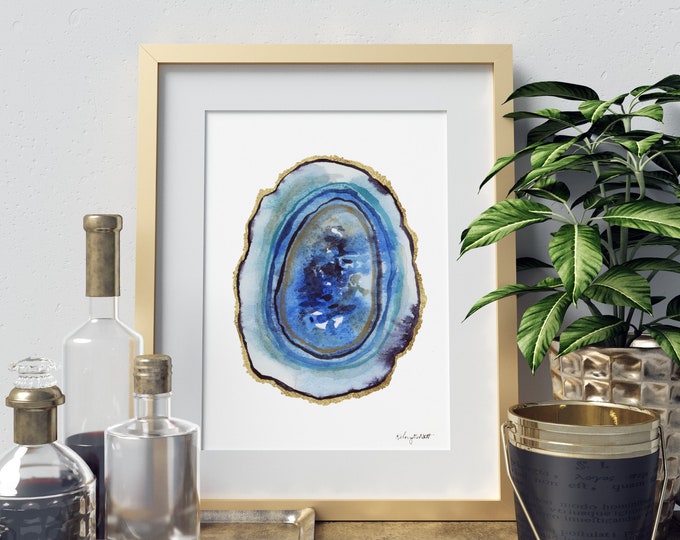Agate Slice Art, Geode Print, Agate Print, Geode Wall Art, Agate Slice Art, Geode Slice Art Agate watercolor, Gem and Mineral Art Geode Art