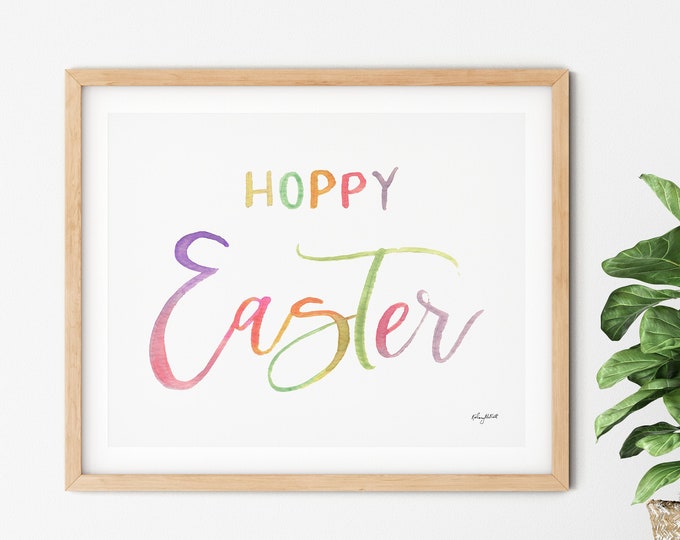 Hoppy Easter Wall Art, Spring Sign Farmhouse, Easter Home Decor, Watercolor Painting, Spring Wall Art, Pastel Decor, Easter Quote Wall Art
