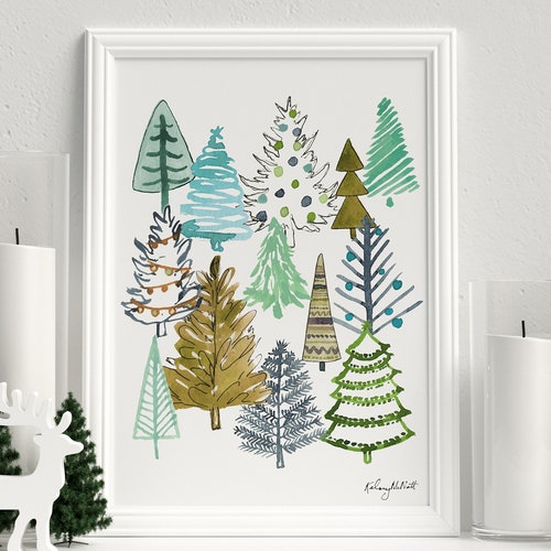 Christmas Tree Wall Art Holiday Decor Watercolor Christmas Etsy