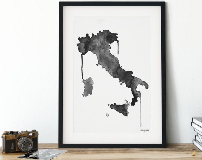 Italy Map, Black Watercolor Map Print, Italy map poster, Italy map print, Travel decor, Italy Map, Travel Poster, Watercolor Map Travel Gift