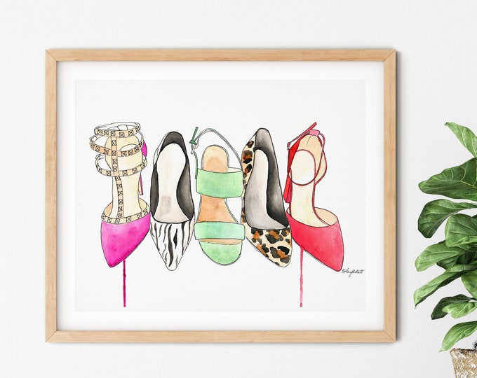 Fashion Illustration Wall Art, High Heel Shoes Art Print, Watercolor Painting, Fashion Home Decor, Girl Room Wall Art, Teen Girl Home Decor