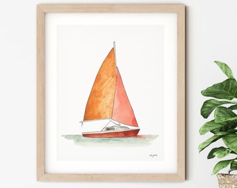 Sail Boat Wall Art, Boat Art Print, Watercolor Painting, Nautical Art, Kids room decor, Tropical Wall Art, Sail Boat Decor, Watercolor Boat