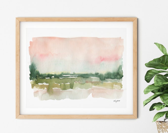 Serene Landscape Wall Art, Watercolor Painting, Nature Print, Travel Poster, Desert Landscape Art Print, Nature Landscape Painting