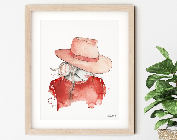 Fashion Illustration Art Print, Watercolor Painting, Boho Fashion, Fashion Wall Art, Fashion Portrait, Fashion Poster, Boho Wall Decor