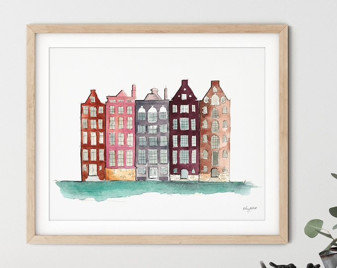 Amsterdam Wall Art, Watercolor Painting, Amsterdam Skyline, Amsterdam Skyline Art Print, Netherlands Wall Art, Travel Poster, Travel Gift